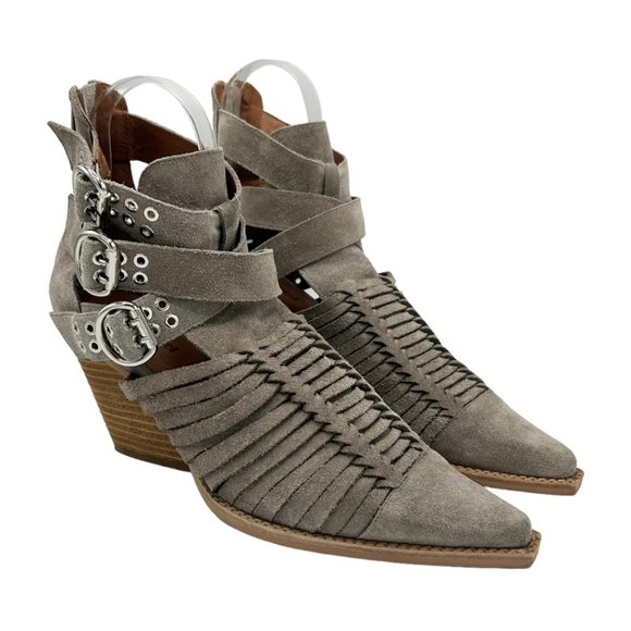 Jeffrey Campbell x Free People Travis Taupe Suede Buckle Heeled Boots - Picture 1 of 11